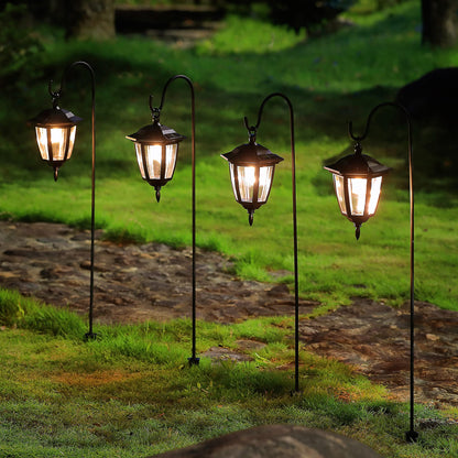 MAGGIFT 34-Inch Hanging Solar Lights with 2 Shepherd Hooks — Warm White Outdoor Lanterns (2-Pack)