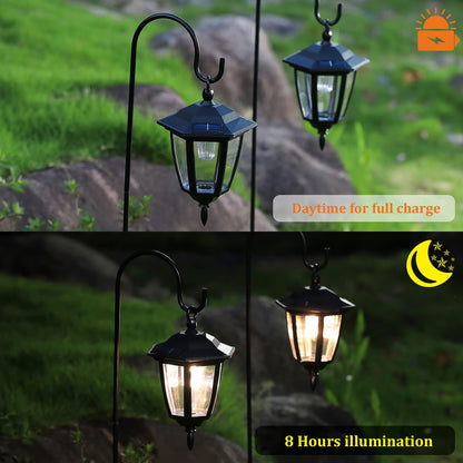 MAGGIFT 34-Inch Hanging Solar Lights with 2 Shepherd Hooks — Warm White Outdoor Lanterns (2-Pack)