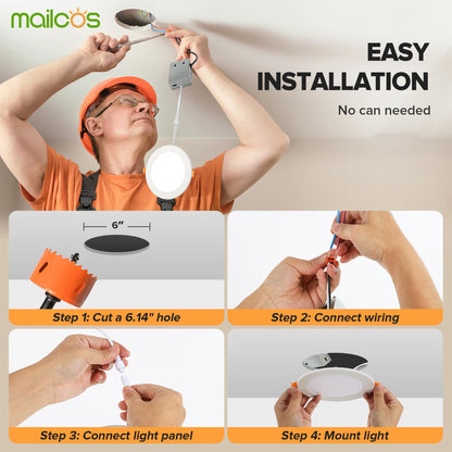 MAILCOS 12 Pack 6-Inch LED Recessed Lights | 5 CCT Night Light Dimmable ETL