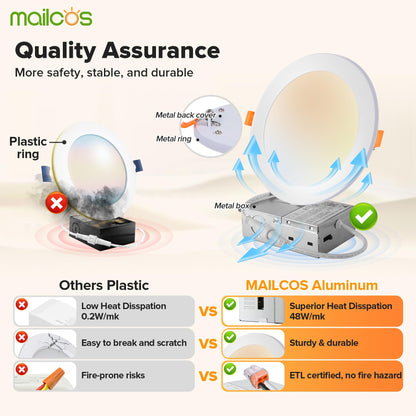 MAILCOS 12 Pack 6-Inch LED Recessed Lights | 5 CCT Night Light Dimmable ETL
