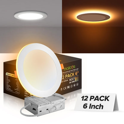 MAILCOS 12 Pack 6-Inch LED Recessed Lights | 5 CCT Night Light Dimmable ETL