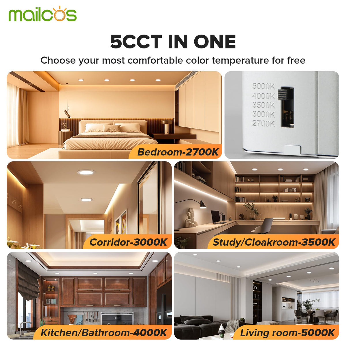 MAILCOS 12 Pack 6-Inch LED Recessed Lights | 5 CCT Night Light Dimmable ETL