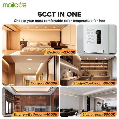 MAILCOS 12 Pack 6-Inch LED Recessed Lights | 5 CCT Night Light Dimmable ETL
