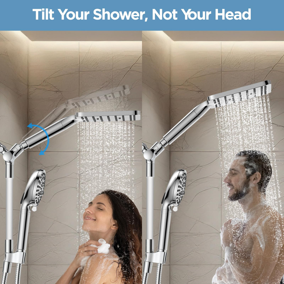 MakeFit Dual Filtered Rain Shower Head Combo – High-Pressure Rain Head + Handheld with Filter for Hard Water