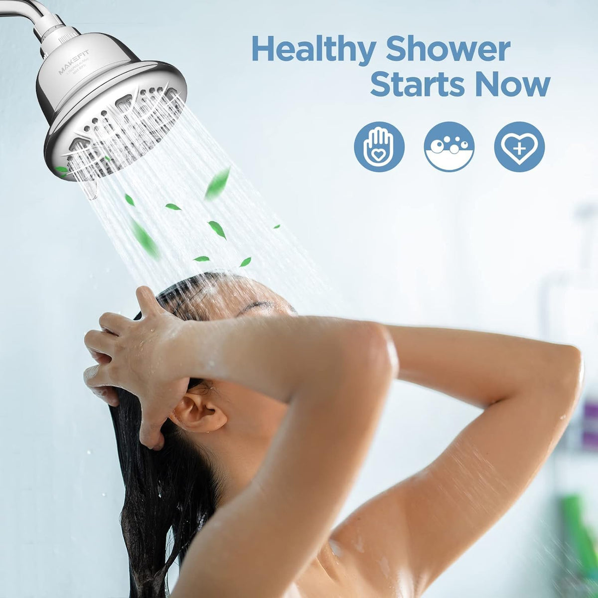 MakeFit Filtered Shower Head with Activated Carbon Filter — High-Pressure 7-Setting Showerhead