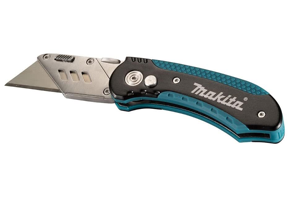 Makita Quick Change Folding Utility Knife with 10 Blades | Instant Blade Replacement & Folded Storage