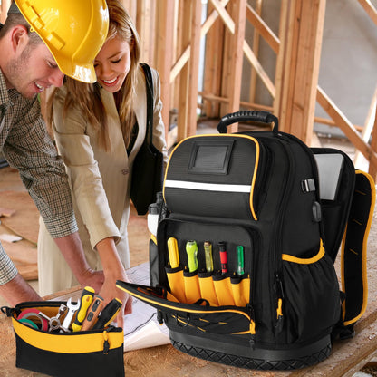 Marscamd Tool Backpack with Hard Bottom | Heavy-Duty Tool Bag with Pockets & Laptop Sleeve – Black