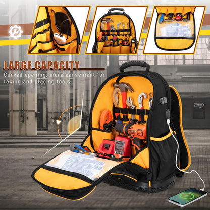 Marscamd Tool Backpack with Hard Bottom | Heavy-Duty Tool Bag with Pockets & Laptop Sleeve – Black
