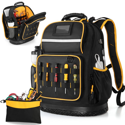 Marscamd Tool Backpack with Hard Bottom | Heavy-Duty Tool Bag with Pockets & Laptop Sleeve – Black