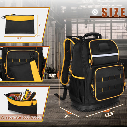 Marscamd Tool Backpack with Hard Bottom | Heavy-Duty Tool Bag with Pockets & Laptop Sleeve – Black