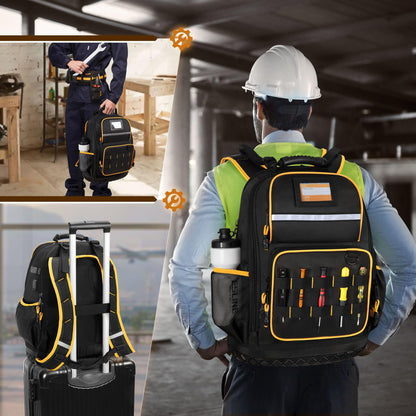 Marscamd Tool Backpack with Hard Bottom | Heavy-Duty Tool Bag with Pockets & Laptop Sleeve – Black