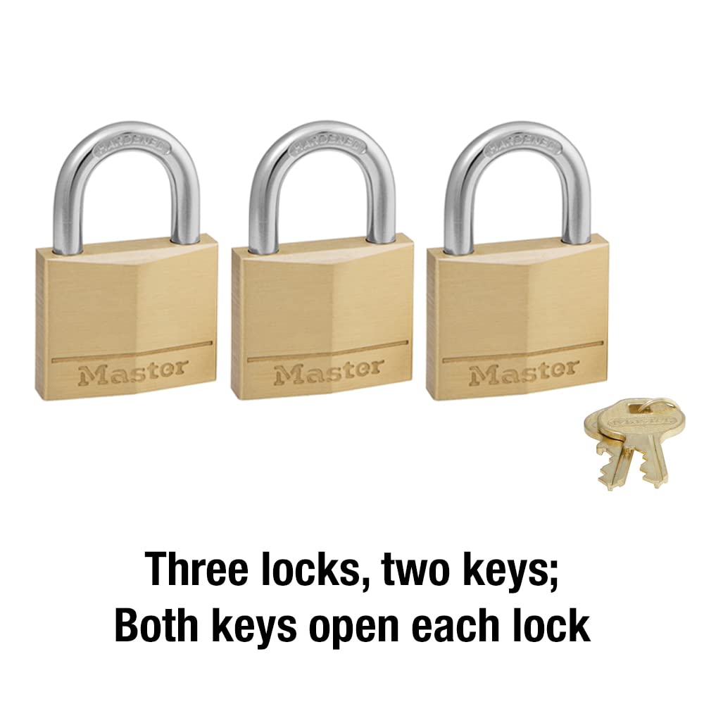 Master Lock 140TRI Solid Brass Padlock with Key, 3 Pack – Corrosion-Resistant & Secure