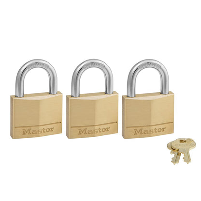 Master Lock 140TRI Solid Brass Padlock with Key, 3 Pack – Corrosion-Resistant & Secure