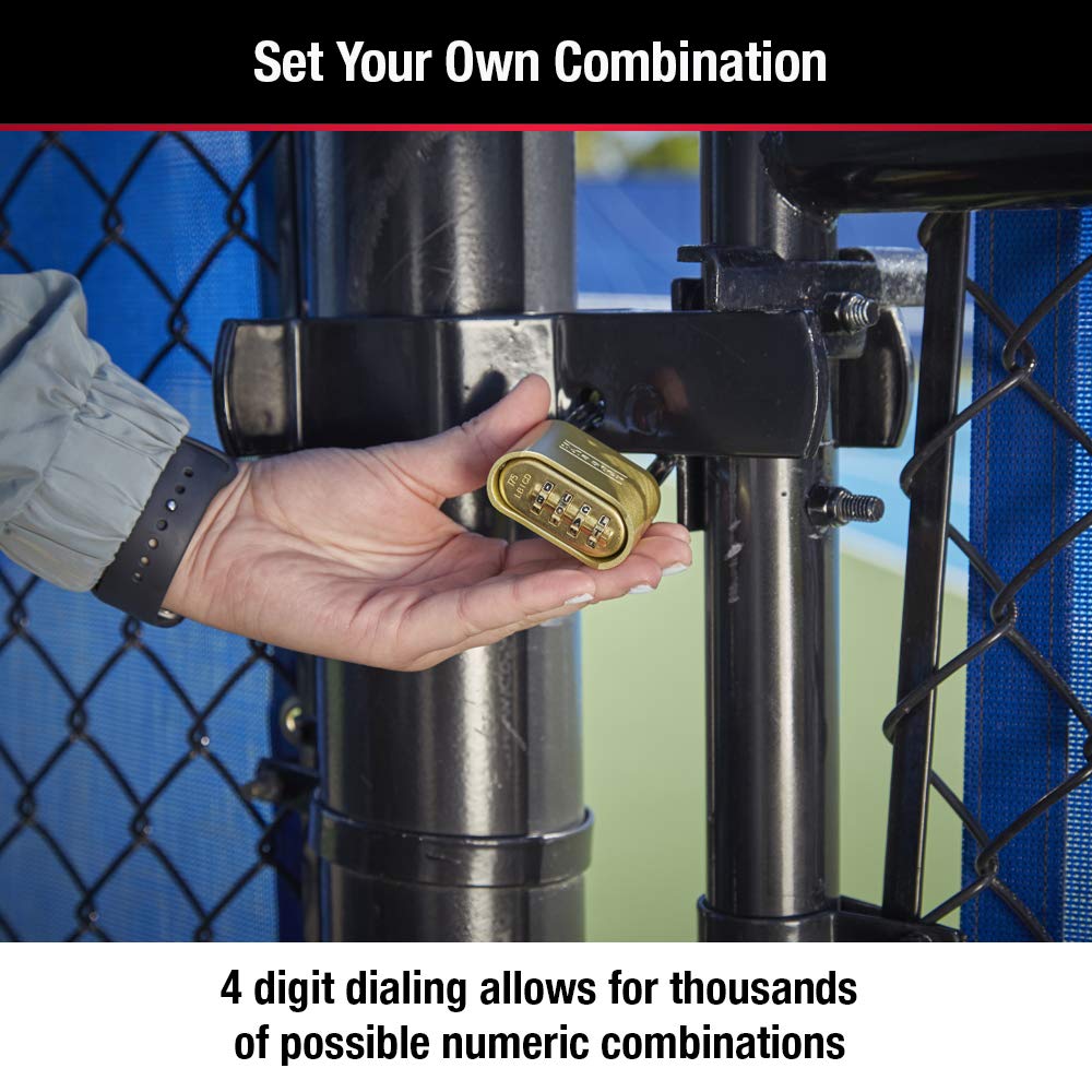 Master Lock 175DLH Brass Combination Padlock – Customizable Gate Lock with Extended Shackle