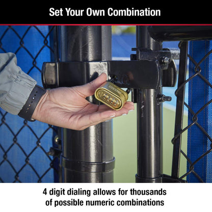 Master Lock 175DLH Brass Combination Padlock – Customizable Gate Lock with Extended Shackle