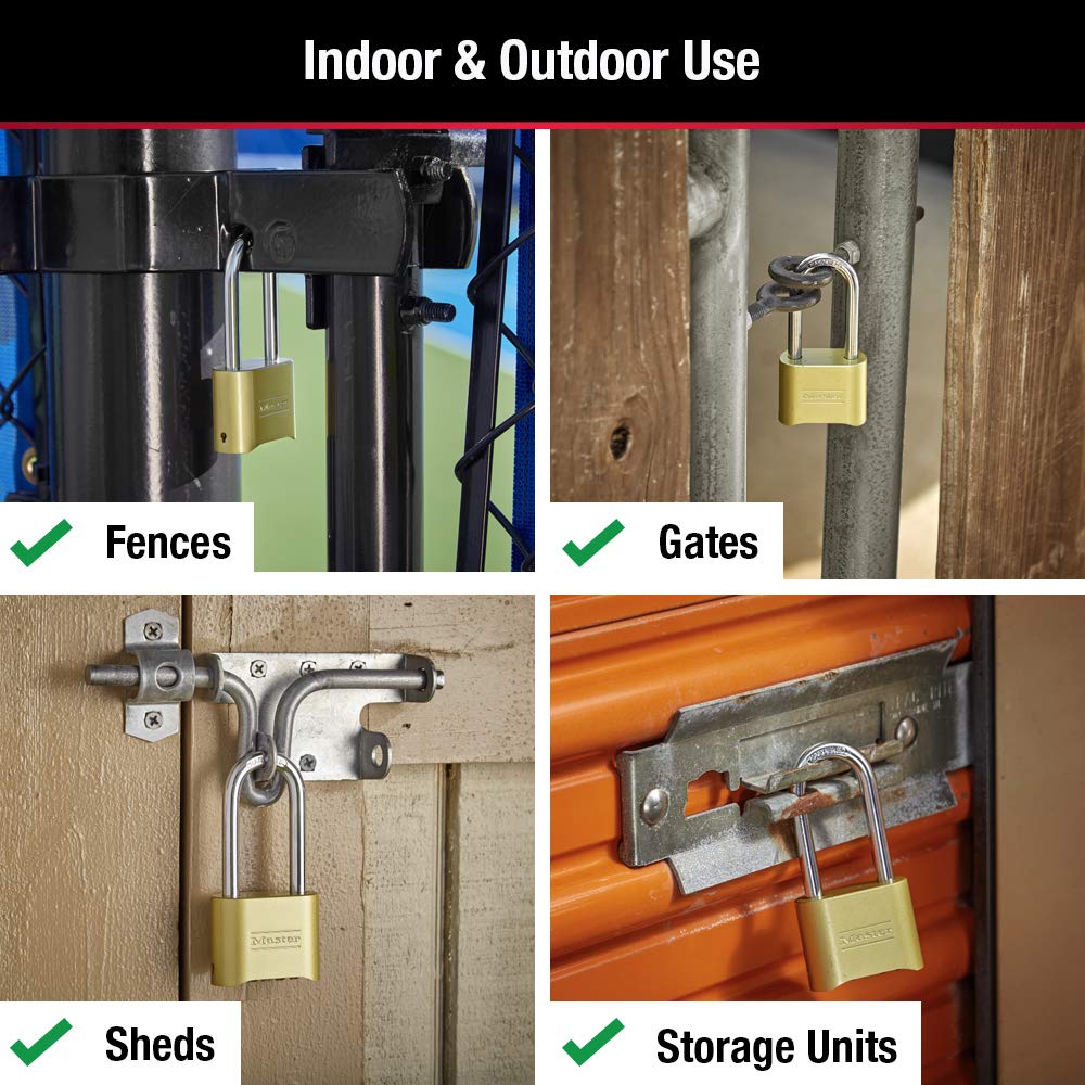 Master Lock 175DLH Brass Combination Padlock – Customizable Gate Lock with Extended Shackle