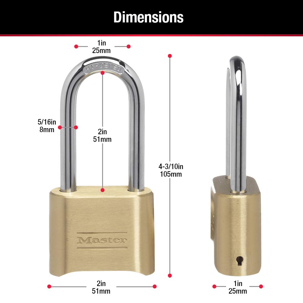 Master Lock 175DLH Brass Combination Padlock – Customizable Gate Lock with Extended Shackle
