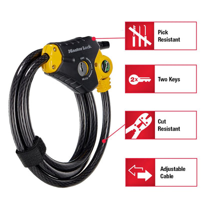 Master Lock Python Cable Lock 6 ft, 3/8-inch Braided Steel, Keyed, Outdoor-Grade