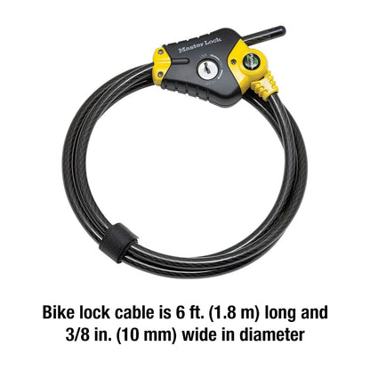 Master Lock Python Cable Lock 6 ft, 3/8-inch Braided Steel, Keyed, Outdoor-Grade