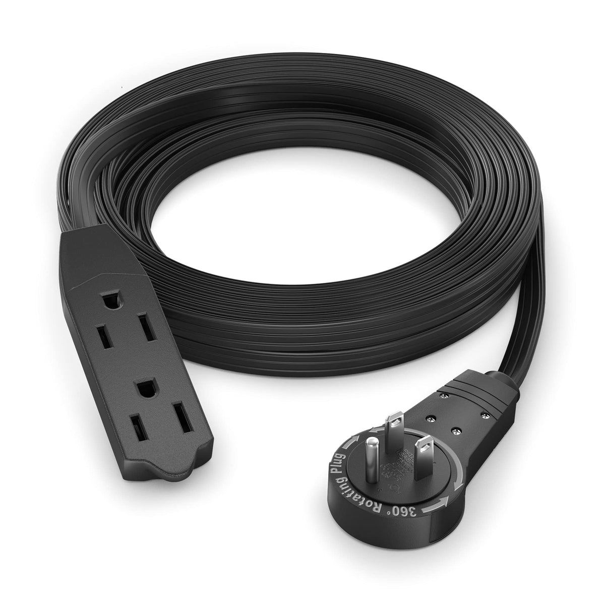 Maximm 12 Ft 360° Rotating Flat Plug Extension Cord – 3-Outlet, UL Certified