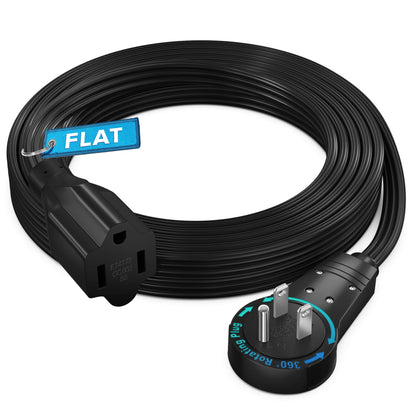 Maximm 360° Rotating Plug Extension Cord – 10ft Flat, Low-Profile (Black)