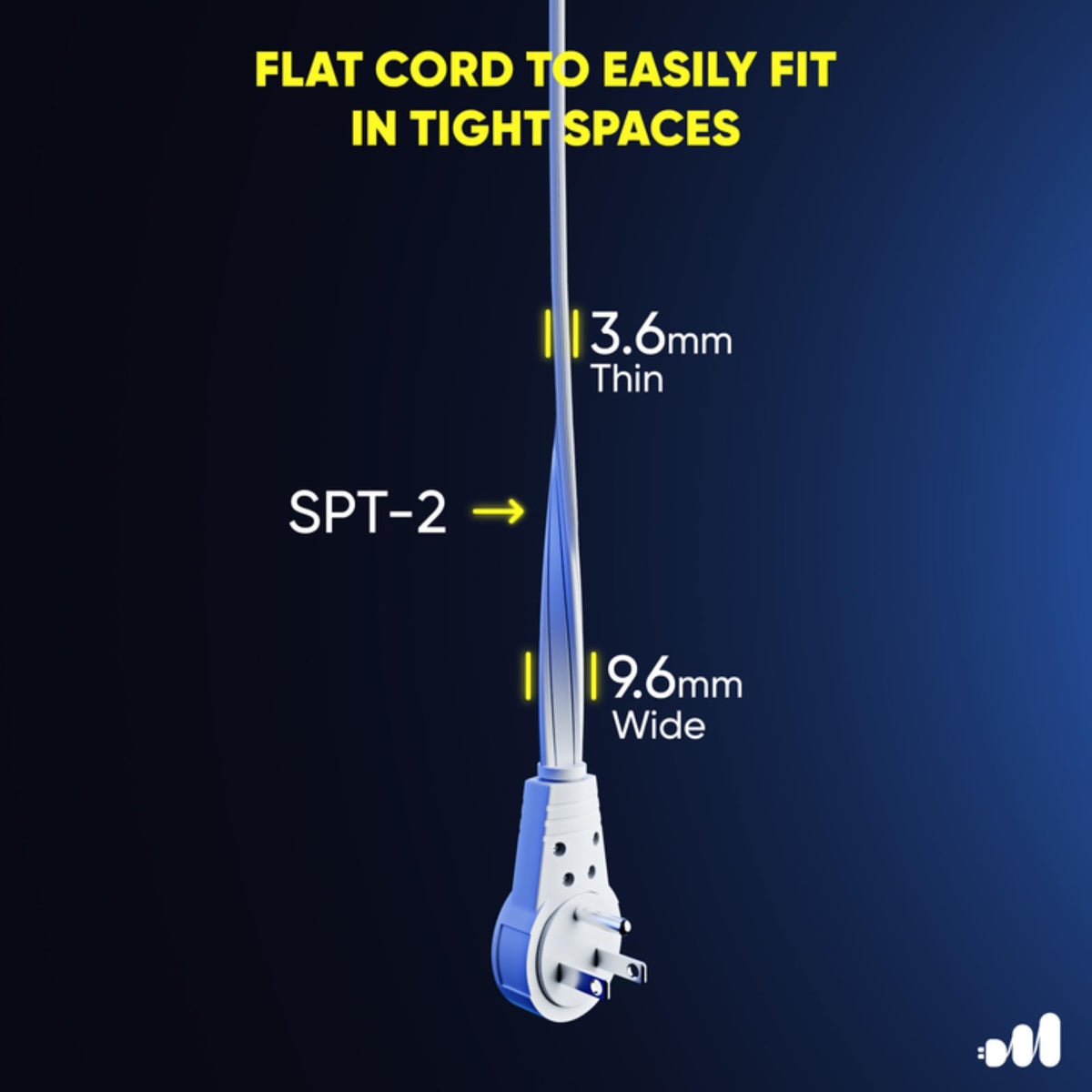 Maximm 360° Rotating Flat Plug — 5 ft Under Carpet, Slim Low-Profile White