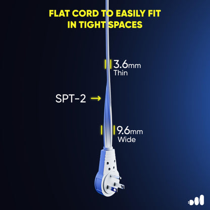 Maximm 360° Rotating Flat Plug — 5 ft Under Carpet, Slim Low-Profile White