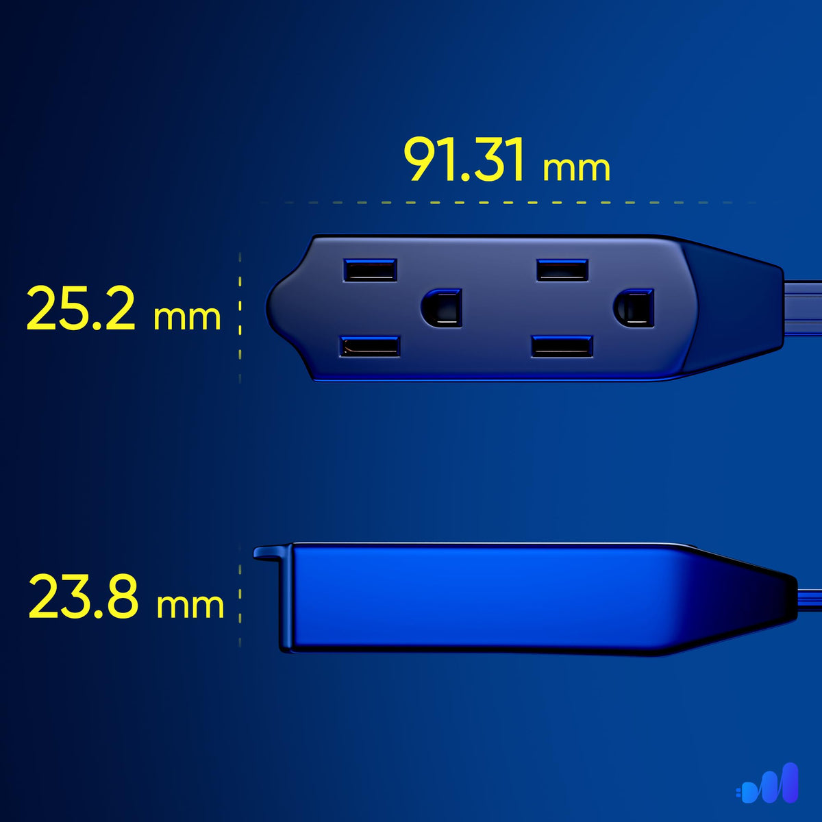 Maximm 12 Ft 360° Rotating Flat Plug Extension Cord – 3-Outlet, UL Certified