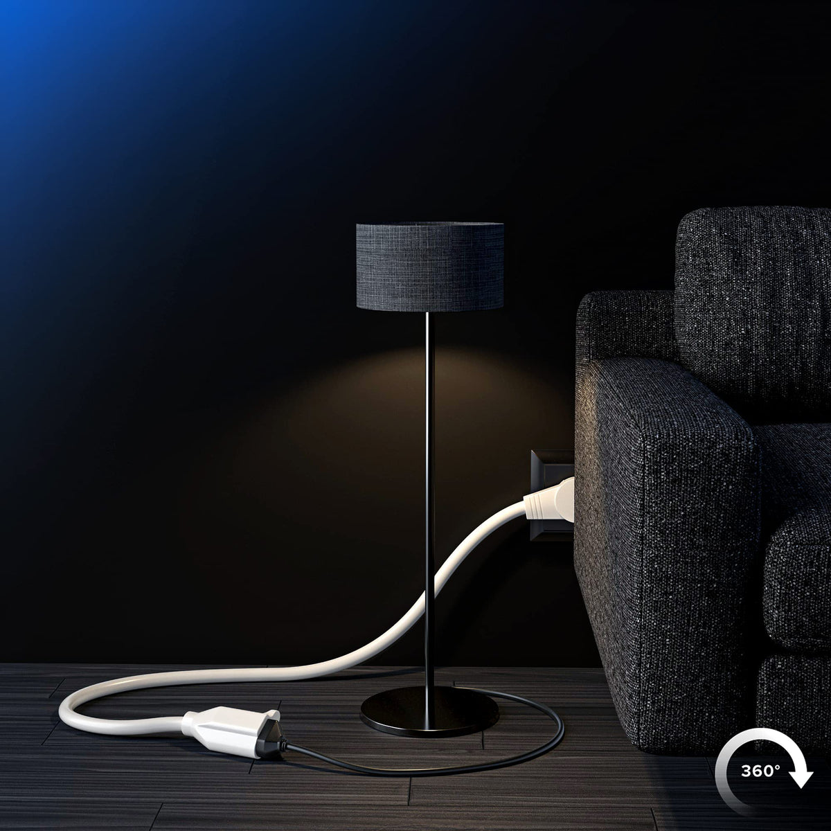 Maximm 6 Ft White Extension Cord – 360° Rotating Flat Plug, 3-Prong Grounded, UL Certified