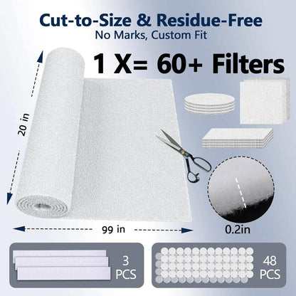 MAXTBEE MERV 8 Air Vent Filter 20x99 in – Cut-to-Size, Includes 48 Adhesive Hook Strips