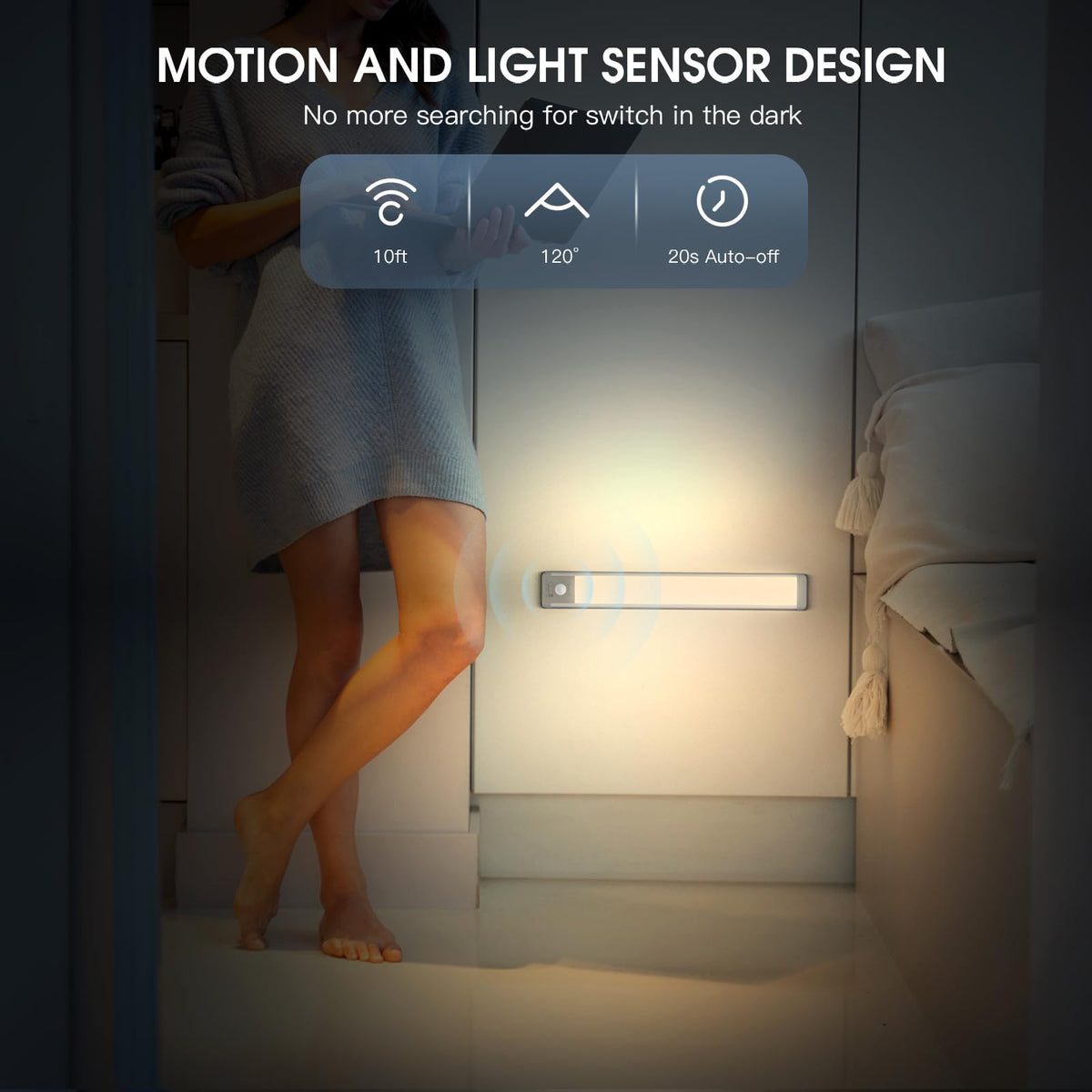 MCGOR 10-Inch Under Cabinet Lights (2-Pack) – Rechargeable Motion Sensor, Dimmable, Wireless