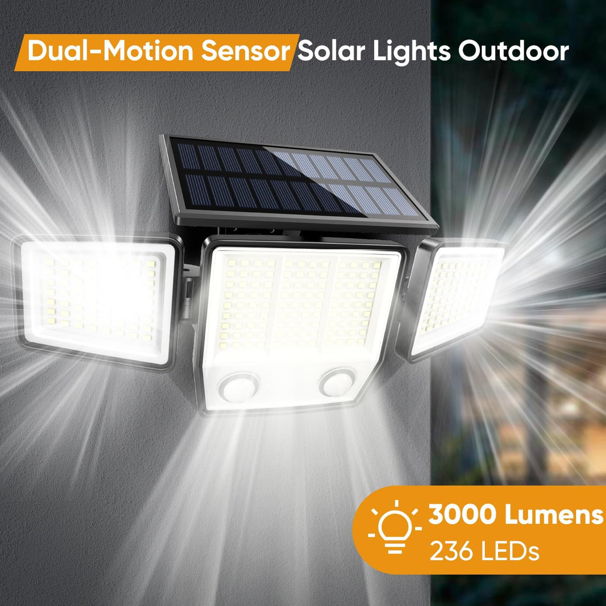 MDCMDCM Solar Motion Sensor Outdoor Lights – 3000LM, 270° Illumination, 3 Modes, IP65