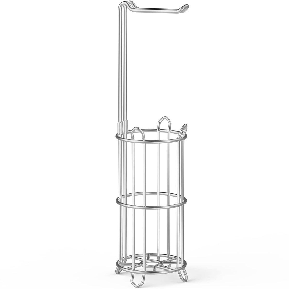 Meangood Toilet Paper Holder Stand for 4 Mega Rolls – Free-Standing, Silver