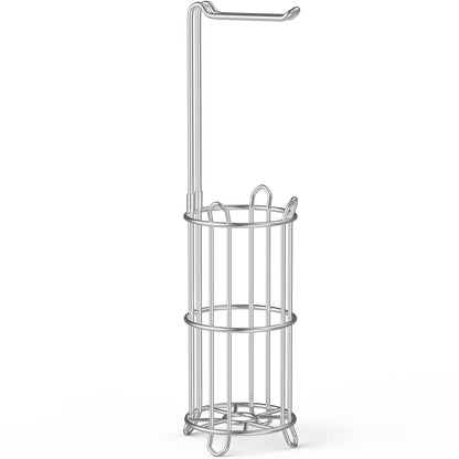 Meangood Toilet Paper Holder Stand for 4 Mega Rolls – Free-Standing, Silver