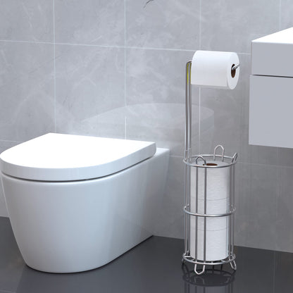 Meangood Toilet Paper Holder Stand for 4 Mega Rolls – Free-Standing, Silver