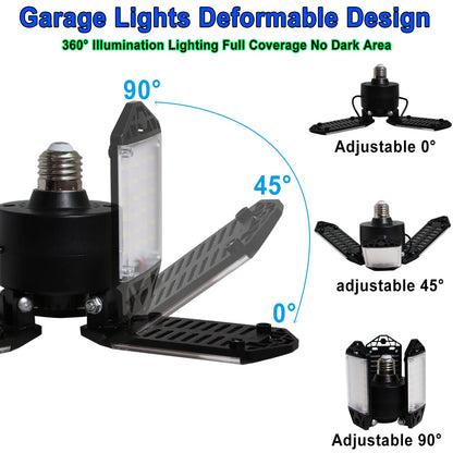 Meiqils 2Pack 80W LED Garage Light – 8000 Lumen, 6500K Daylight, 3-Panel Adjustable, E26/E27