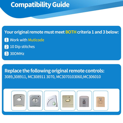 MeiZhi 2-for-10 Dip Switch Multicode Gate Opener Remote 300MHz – 10-Digit Compatible
