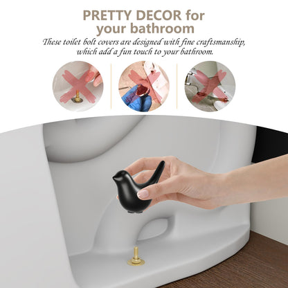 MENNTY Ceramic Matte Black Bird Toilet Bolt Covers (2-Pack) + Universal Bolt Caps (4-Pack) | Easy Install