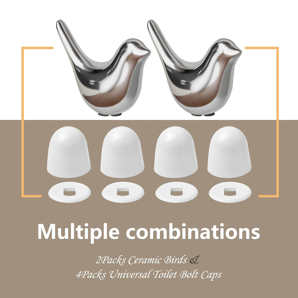 MENNTY Ceramic Bird Toilet Bolt Caps 2-Pack + Universal Bolt Caps 4-Pack — Decorative, Easy Install