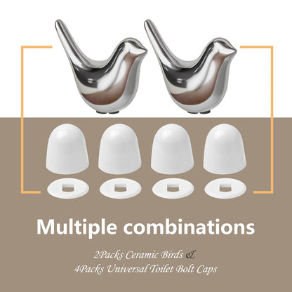 MENNTY Ceramic Bird Toilet Bolt Caps 2-Pack + Universal Bolt Caps 4-Pack — Decorative, Easy Install
