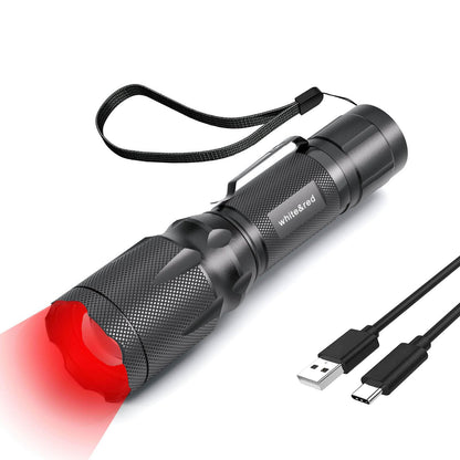 METII Red Flashlight Rechargeable – 3-Mode White & Red Light for Night Observation