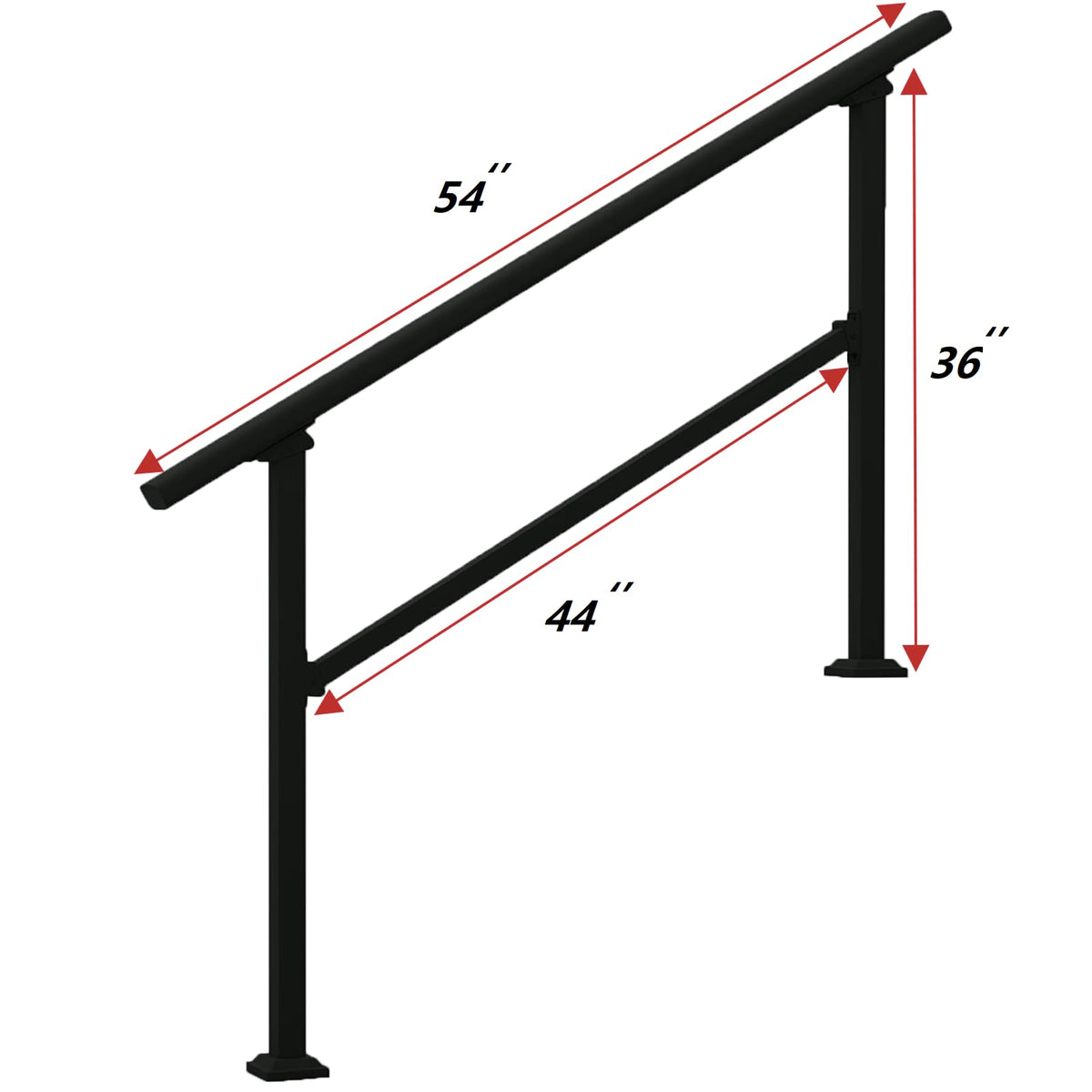 Metty Metal Handrails for Outdoor Steps | 1-4 Step Stair Kit (Black)