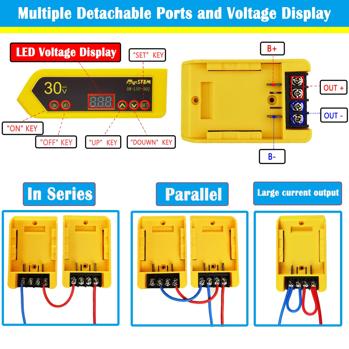 MgcSTEM LVP Battery Adapter for Dewalt 12-30V | 20V Compatibility