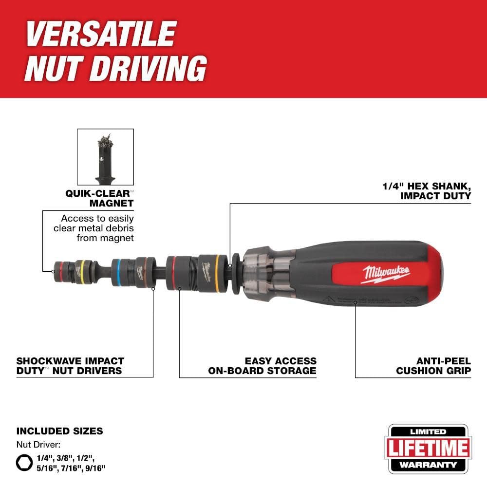 Milwaukee Electric Multi-Nut Driver W/Shockwave Impact DUTYTRADE | 6 Sizes in 1 Compact Tool
