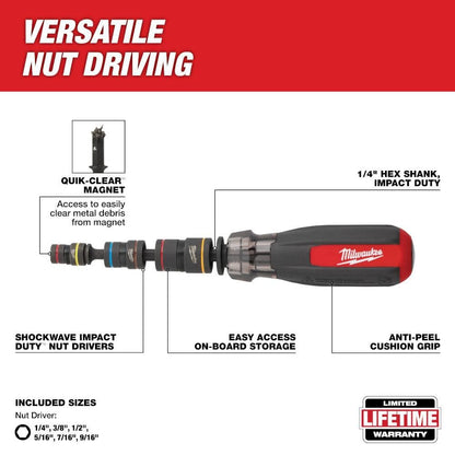 Milwaukee Electric Multi-Nut Driver W/Shockwave Impact DUTYTRADE | 6 Sizes in 1 Compact Tool