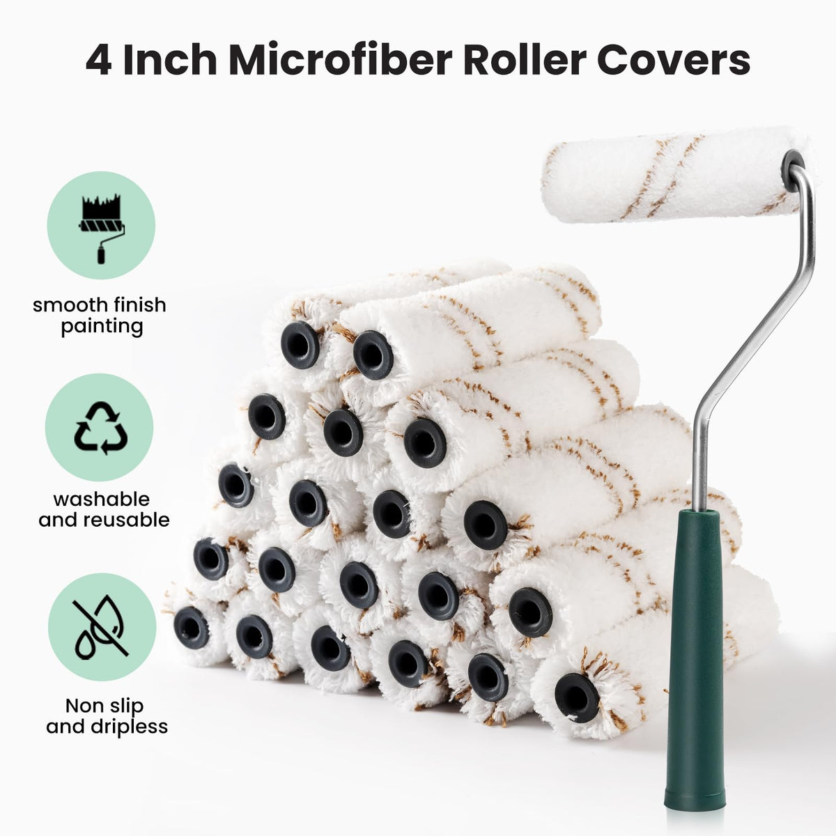 Mister Rui 4-Inch Microfiber Roller Covers - 40 Pack with Roller Frame Kit