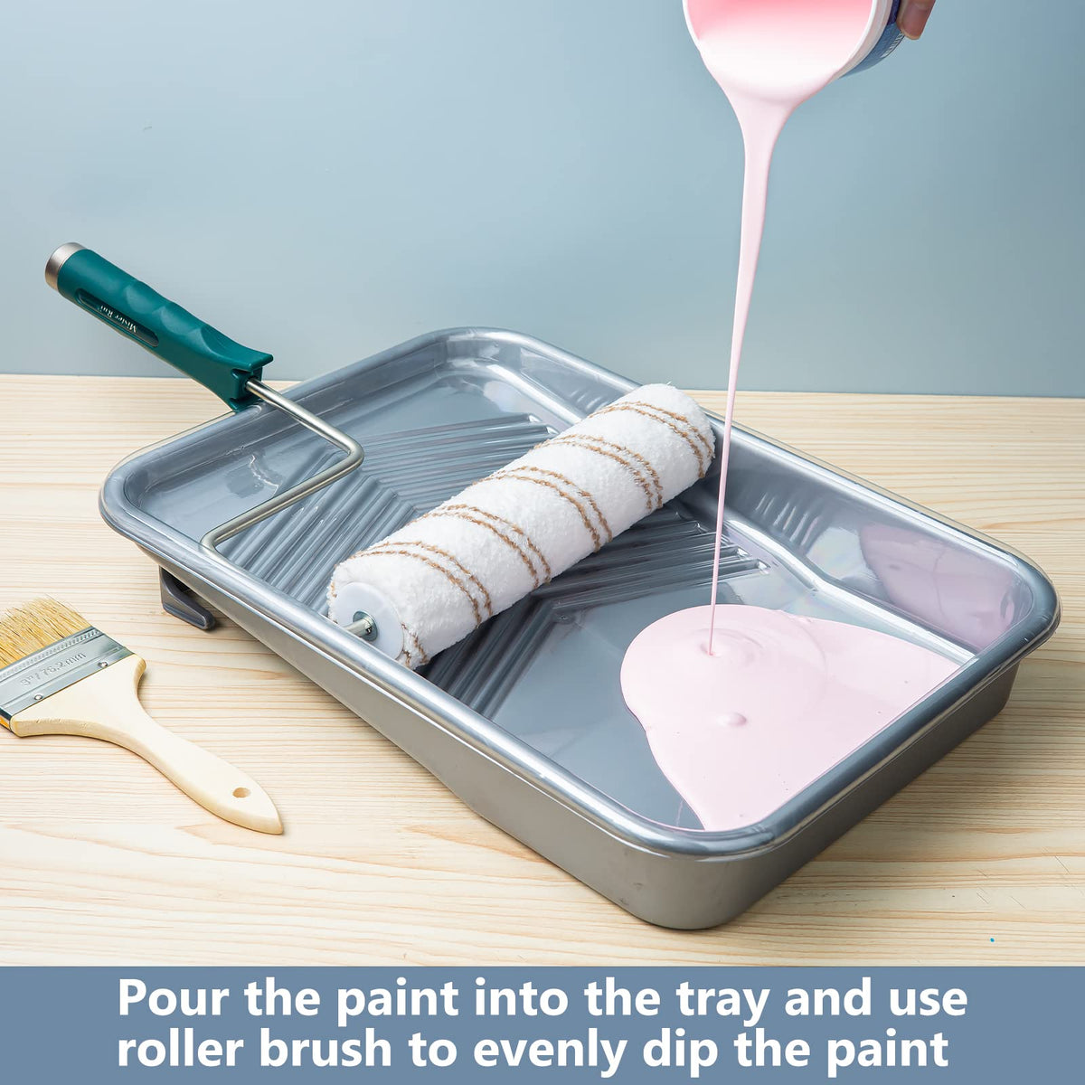 Mister Rui 12 Pack 9-Inch Disposable Paint Tray with Liner and 5-Wire Roller Frame