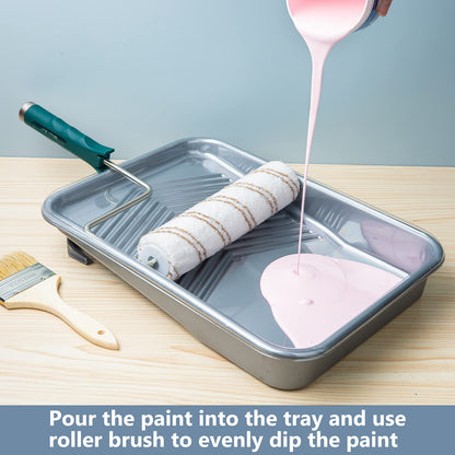Mister Rui 12 Pack 9-Inch Disposable Paint Tray with Liner and 5-Wire Roller Frame