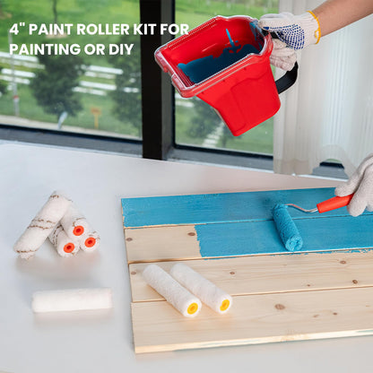Mister Rui Paint Roller 4-Inch Kit — 14-Piece Mini Roller & Brush Set for DIY