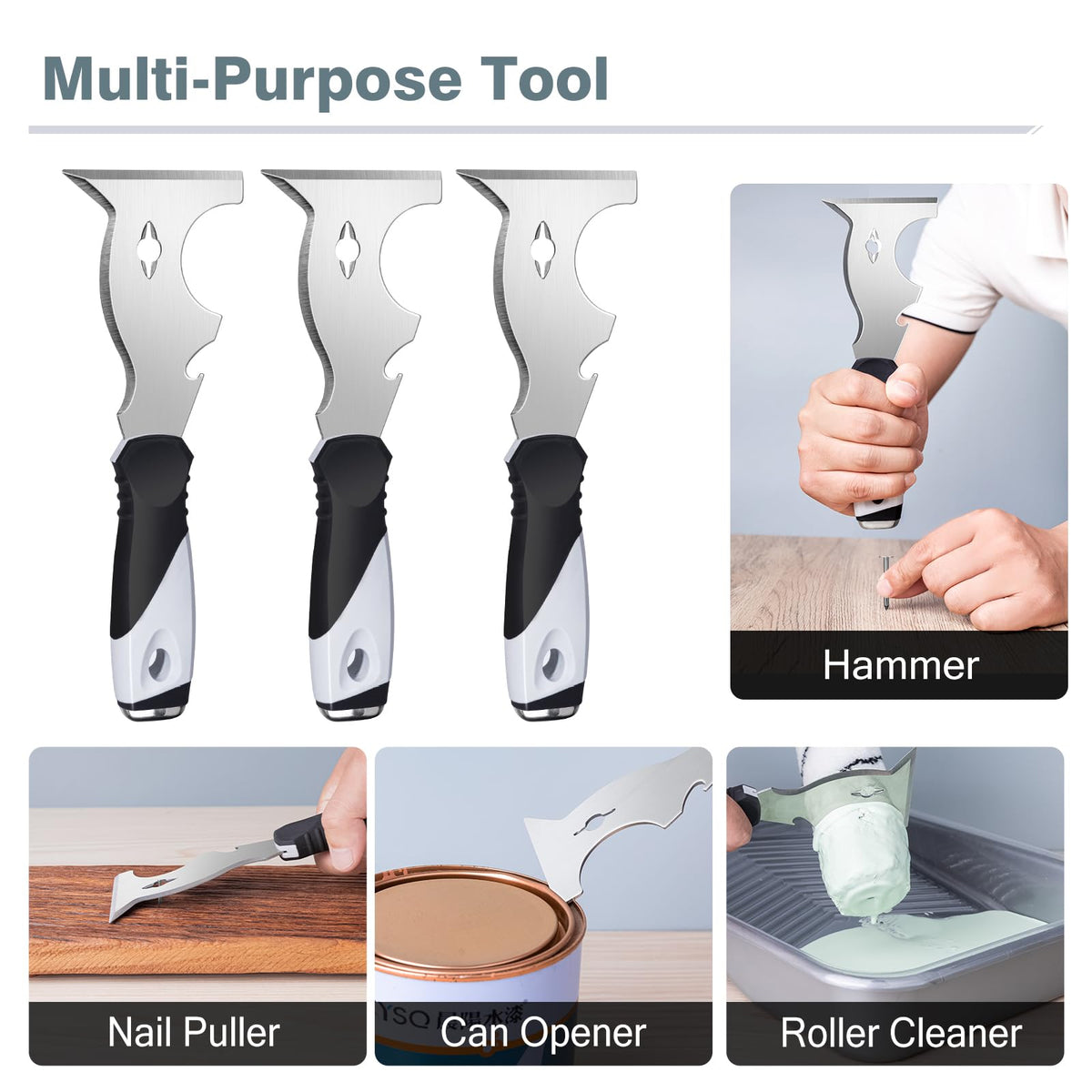 Mister Rui Paint Scraper 10-in-1 – 3-Pack Multi-Use Putty Knife & Scraper Tools